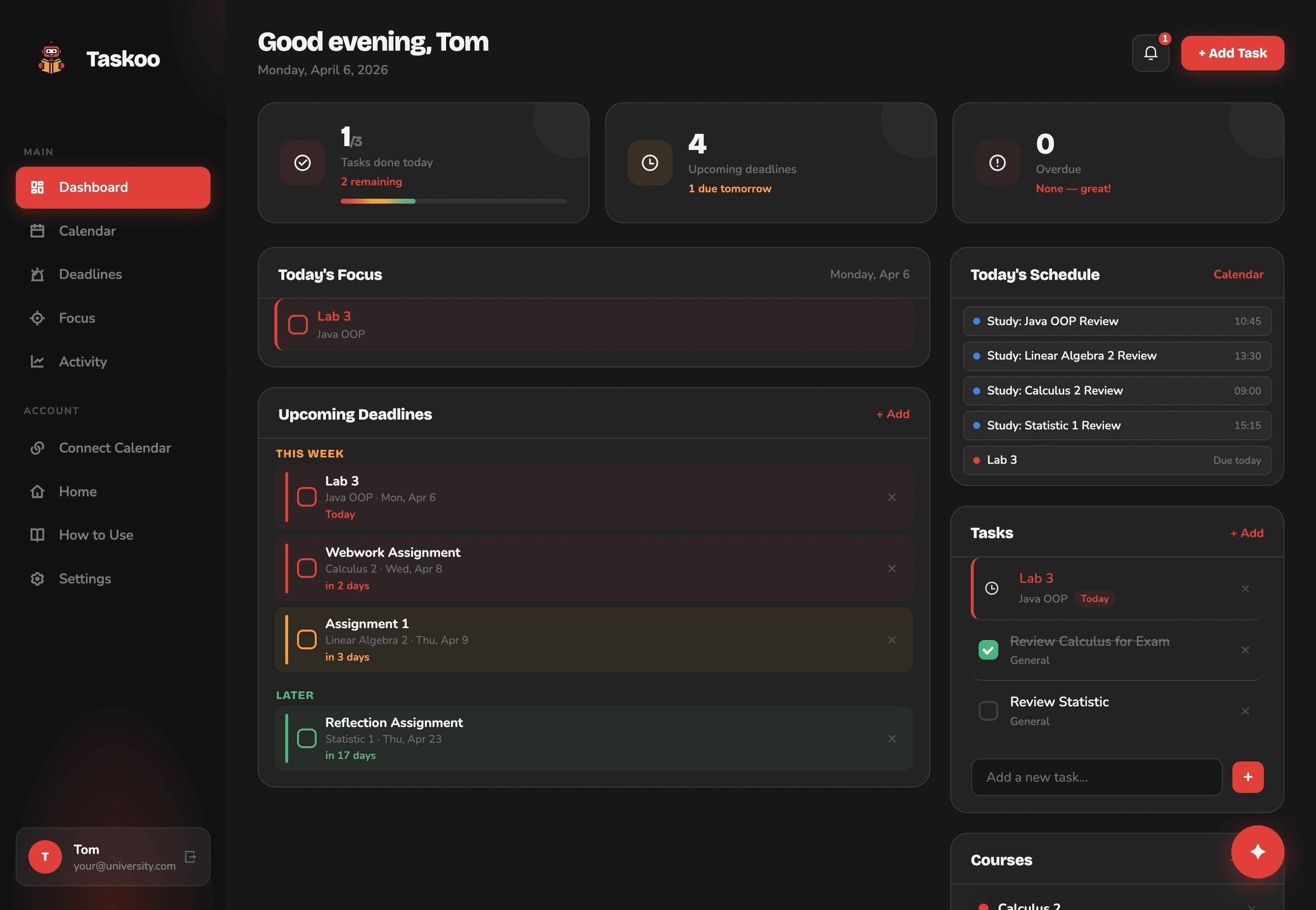 Taskoo dashboard dark mode
