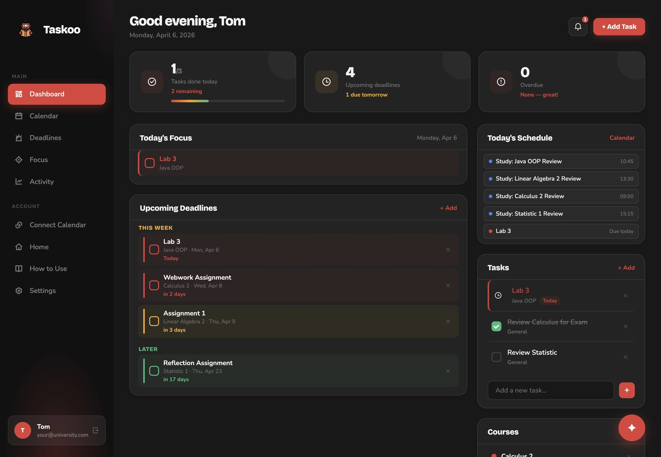 Taskoo dashboard dark mode