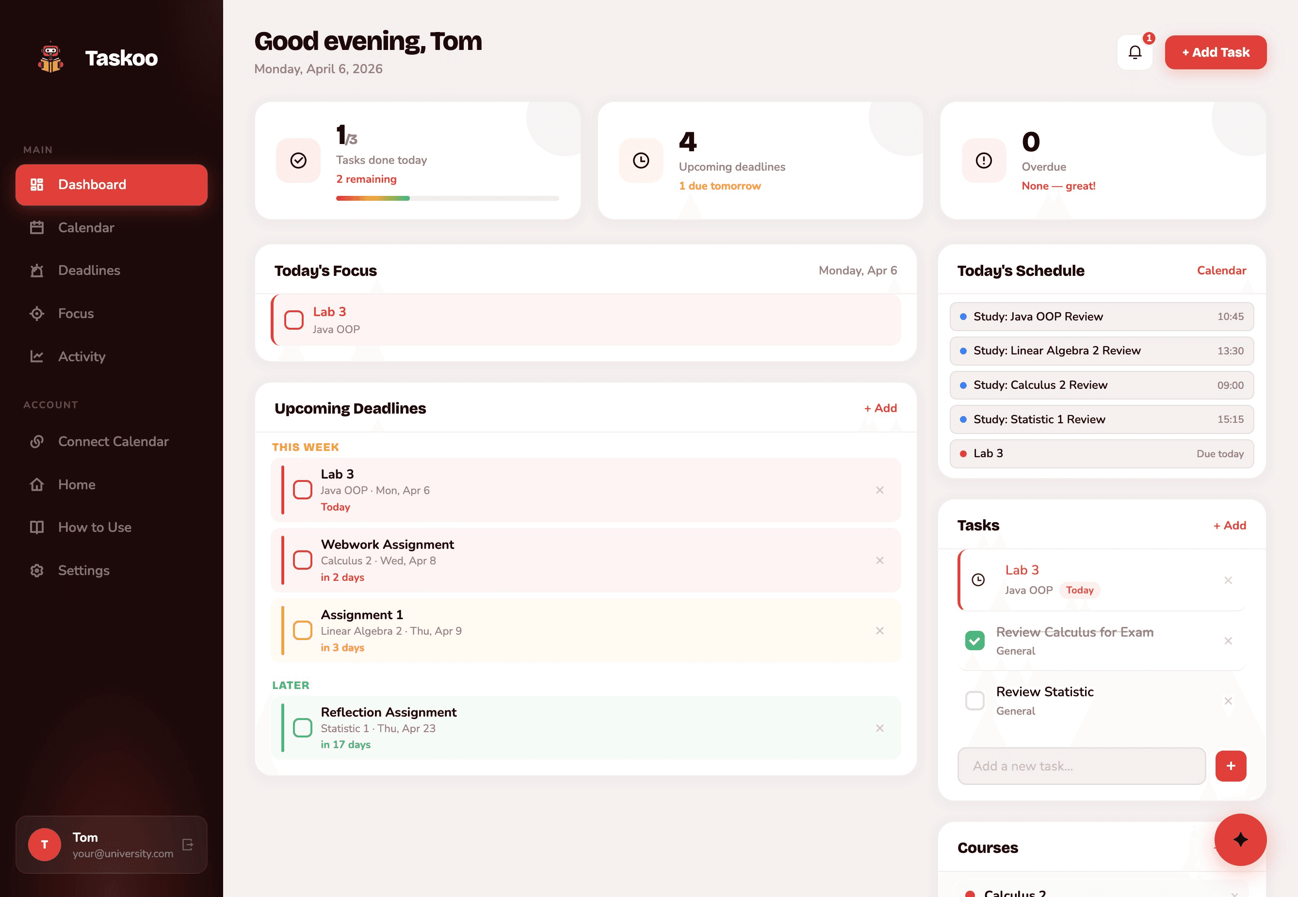 Taskoo dashboard light mode