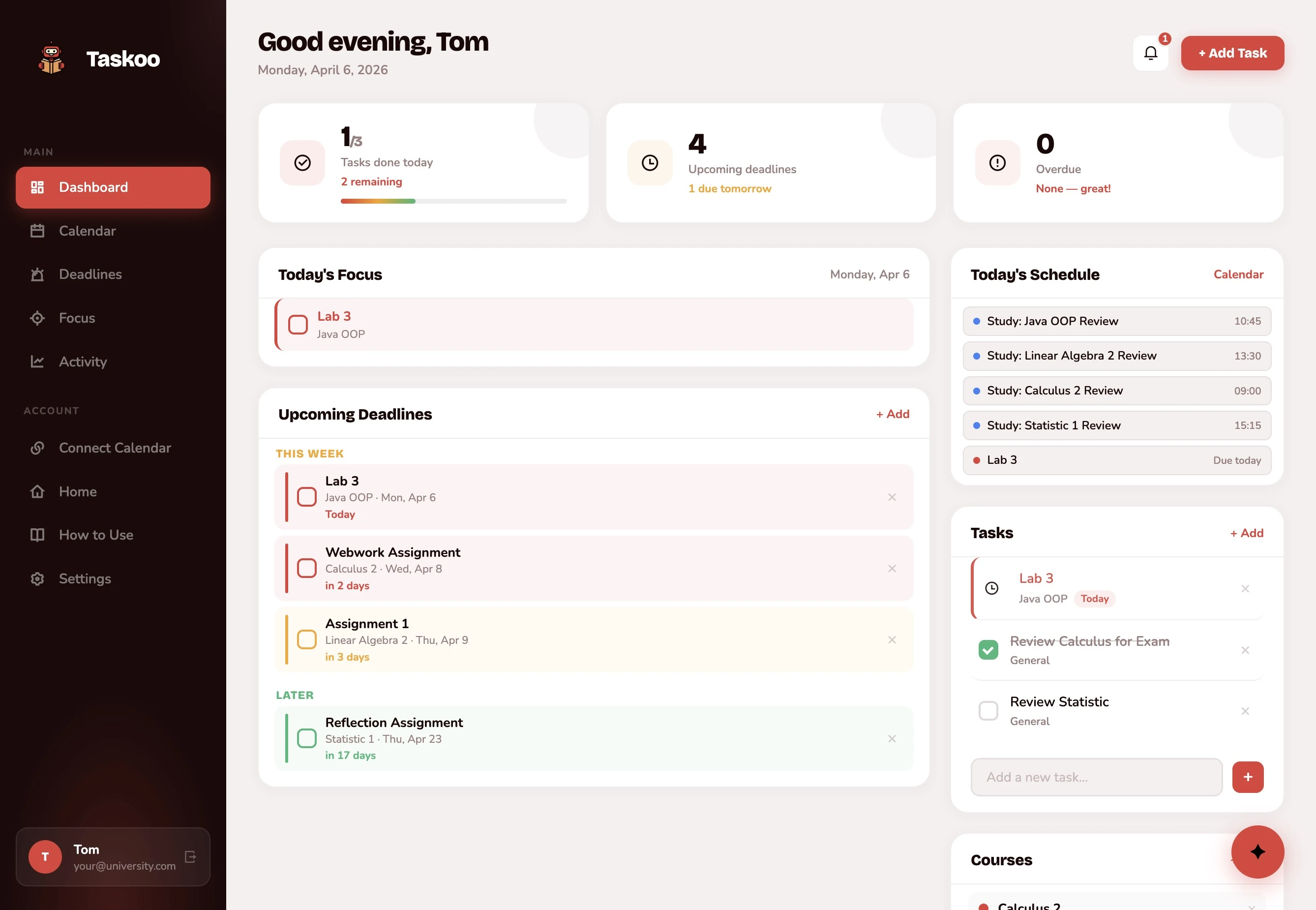 Taskoo dashboard light mode